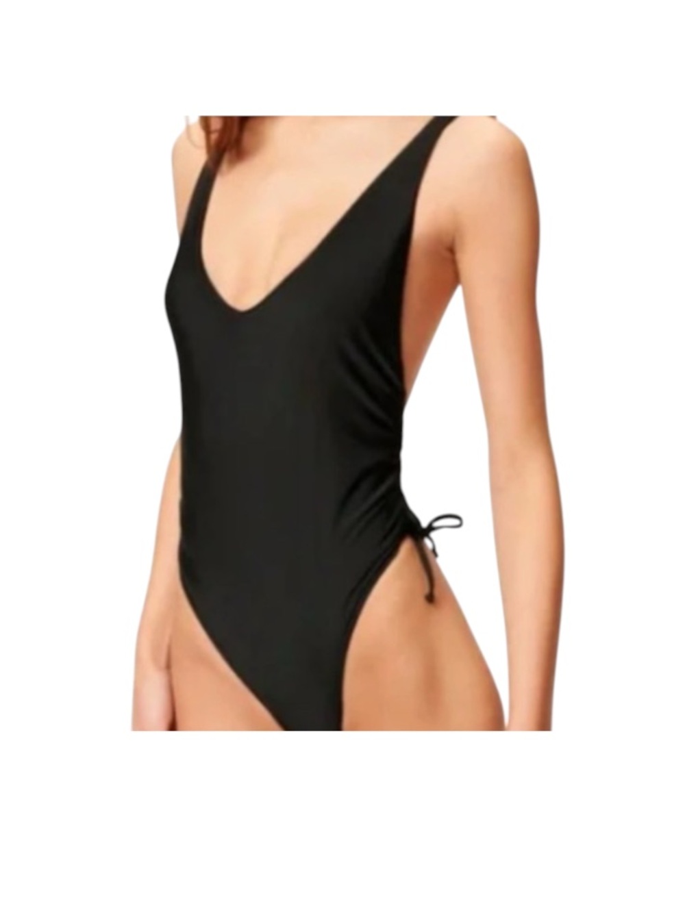 NWT Good American Shine Cinch Plunging Cheeky One Piece Swimsuit Black Size 1X